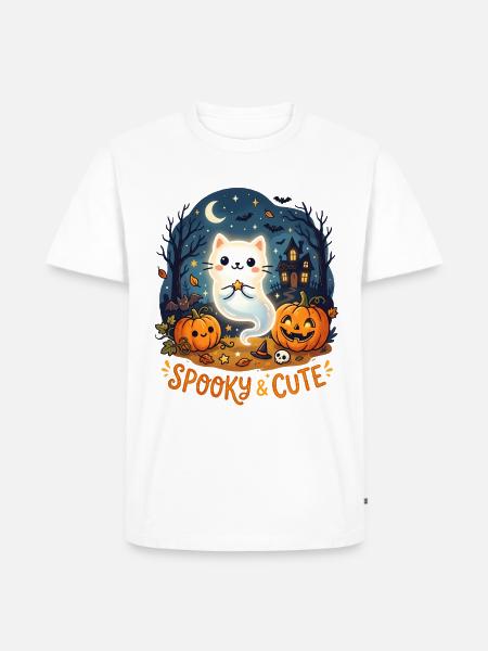 Spooky Cute Ghost Cat Halloween - Men's Premium T-Shirt - white
