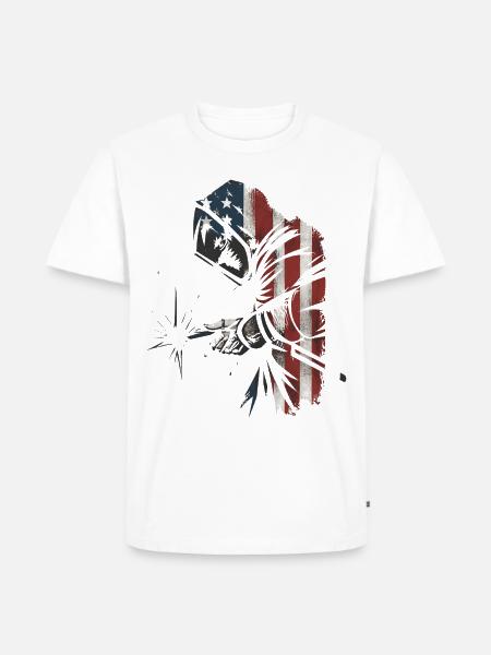 American Flag Welder Distressed Graphic - Men's Premium T-Shirt - white