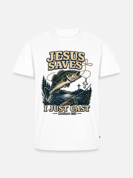 Jesus Saves I Just Cast Christian Fishing - Men's Premium T-Shirt - white