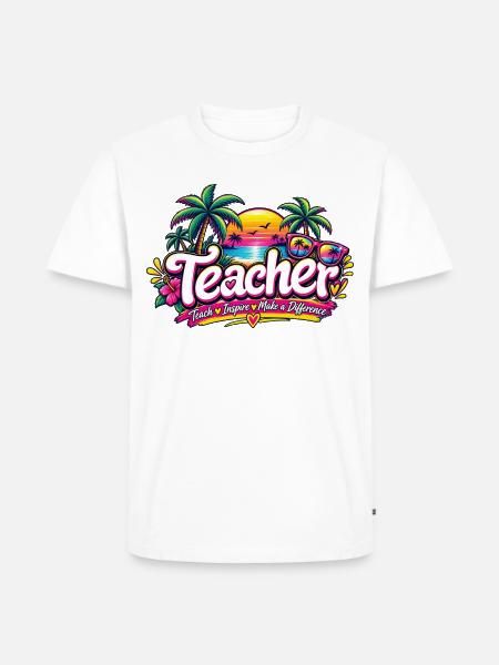 neon-retro-tropical-teacher-shirt-teach-inspire - Men's Premium T-Shirt - white
