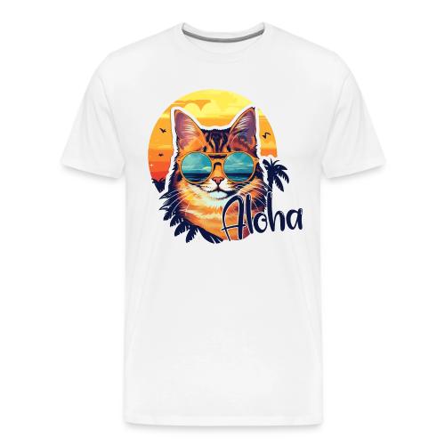 Funny Cat in Hawaiian Aloha Sunglasses - Men's Premium T-Shirt