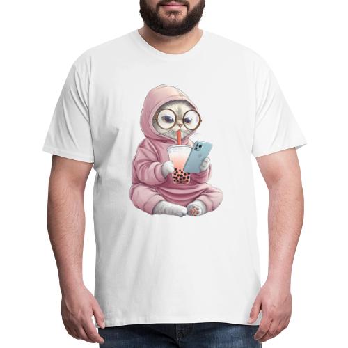 Cool Cat Bubble Tea Cartoon Design - Men's Premium T-Shirt