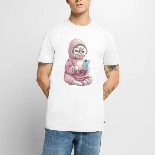 Cool Cat Bubble Tea Cartoon Design - Men's Premium T-Shirt
