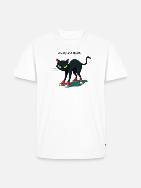 Midnight Cat in Red Sneakers - Men's Premium T-Shirt - white