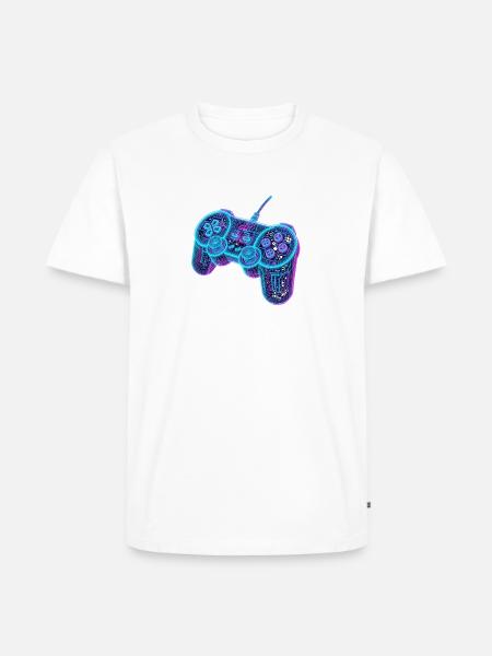 Futuristic Neon Wireframe Game Controller - Men's Premium T-Shirt - white