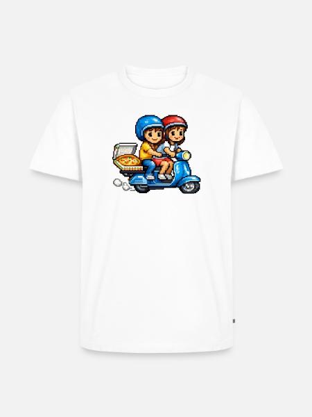 Boy and Girl on Vespa with Pizza! - Men's Premium T-Shirt - white