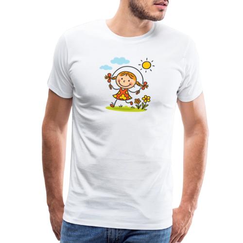 Happy Girl Jump Rope Cartoon T-Shirt - Men's Premium T-Shirt