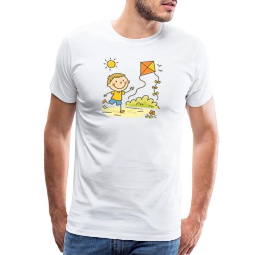 Happy Boy Flying Kite Cartoon T-Shirt - Men's Premium T-Shirt
