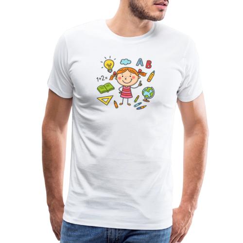 Cartoon Girl Learning Kids School T-Shirt - Men's Premium T-Shirt