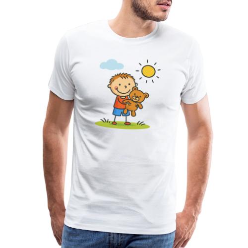 Cute Boy with Teddy Bear Cartoon Shirt - Men's Premium T-Shirt