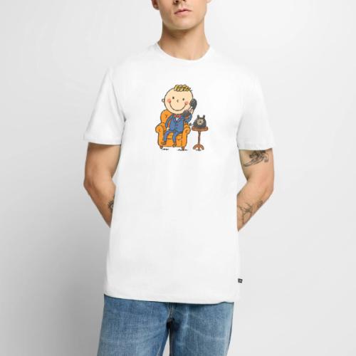 Cartoon Boy in Suit Talking on Phone - Men's Premium T-Shirt