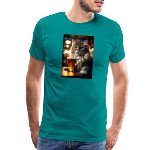 Bright Eyed Beer Cat - Men's Premium T-Shirt