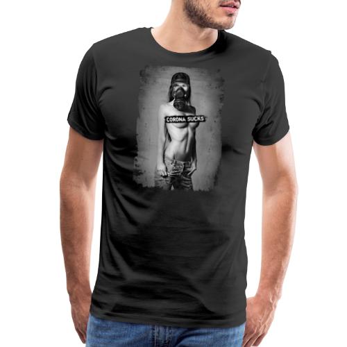 nude girl with gas mask - CORONA SUCKS - Men's Premium T-Shirt