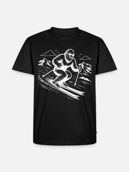 Bigfoot Sasquatch Skier in the Mountains - Men's Premium T-Shirt - black