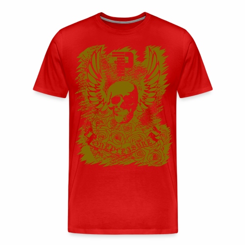 Cool OnePleasure Golden Skull Wings Roses Banner - Men's Premium T-Shirt