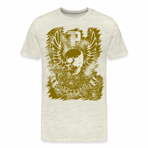 Cool OnePleasure Golden Skull Wings Roses Banner - Men's Premium T-Shirt