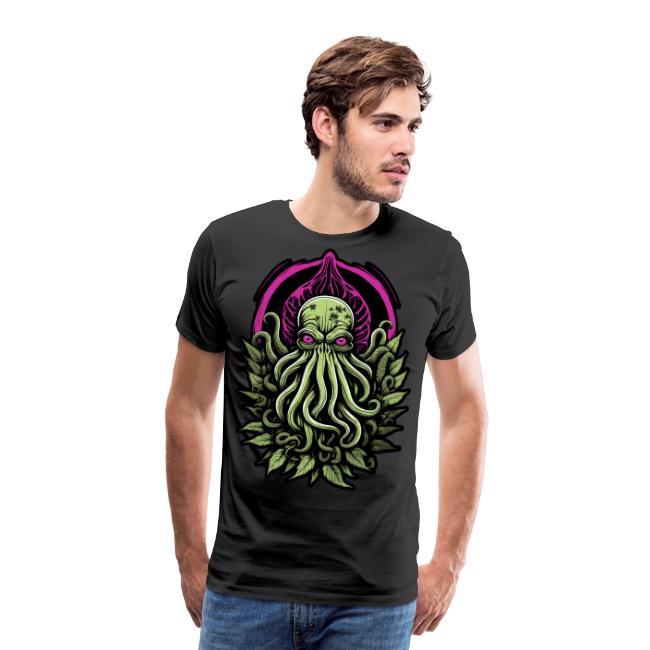 Colorful Cthulhu Tee with Marijuana Leaves