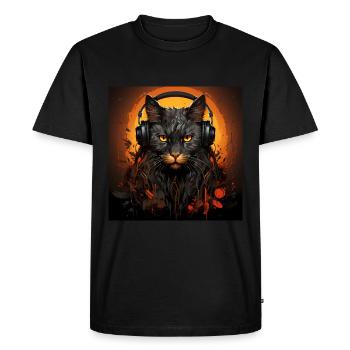 Black cat with earbuds listen to music - Men's Premium T-Shirt - black - Front - Nico (187cm)