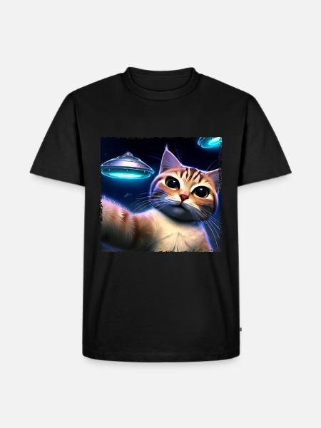 Cat selfie with UFO - Men's Premium T-Shirt - black