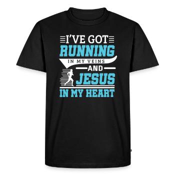 Running And Jesus Fitness Workout Cardio Christian - Men's Premium T-Shirt - black - Front - Nico (187cm)