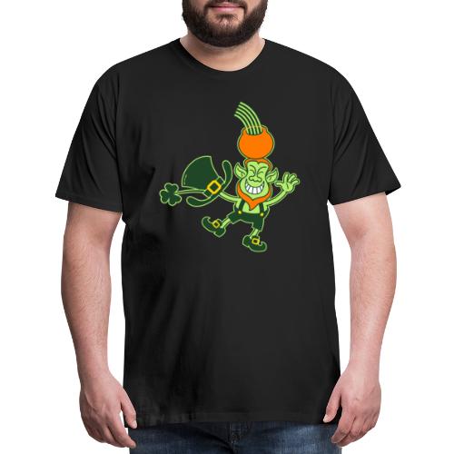 Green Leprechaun Balancing a Pot on his Head - Men's Premium T-Shirt