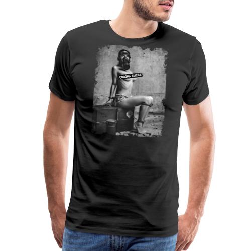 captivated nude girl with gas mask - CORONA SUCKS - Men's Premium T-Shirt