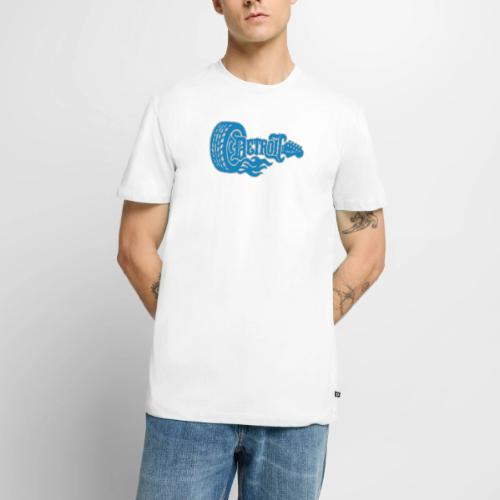 The D® - Detroit Wheel Guitar with Flames Bl Slvr - Men's Premium T-Shirt