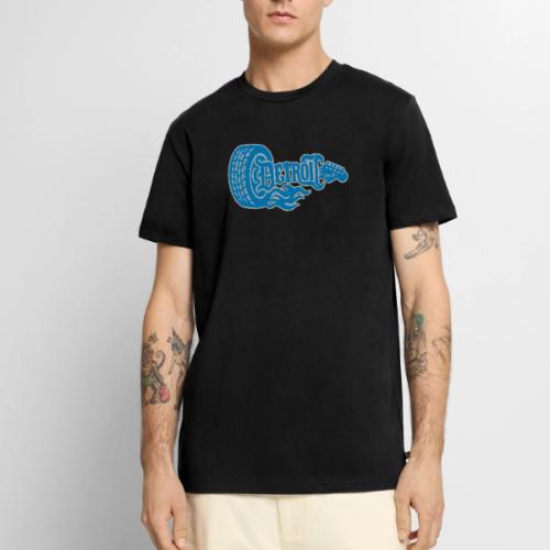 The D® - Detroit Wheel Guitar with Flames Bl Slvr - Men's Premium T-Shirt