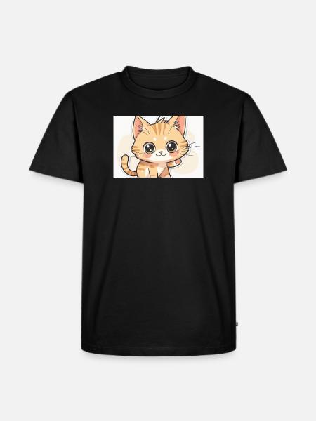 Waving Kawaii Orange Tabby - Men's Premium T-Shirt - black