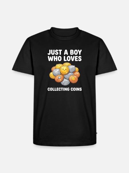 Coin-Loving Boy Collecting Coins - Men's Premium T-Shirt - black