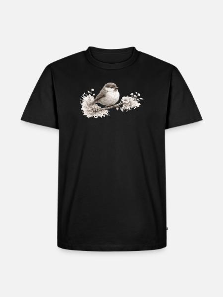 Small Bird in Bloom – Monochrome Woodland - Men's Premium T-Shirt - black