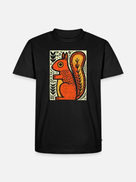 Squirrel in Rustic Woodcut - Men's Premium T-Shirt - black