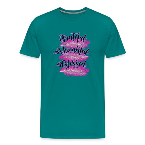 pink feathers grateful thankful blessed - Men's Premium T-Shirt