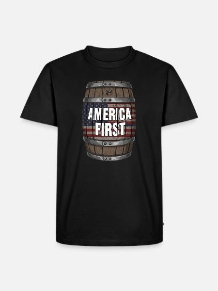 American Flag Wood Barrel - Men's Premium T-Shirt - black