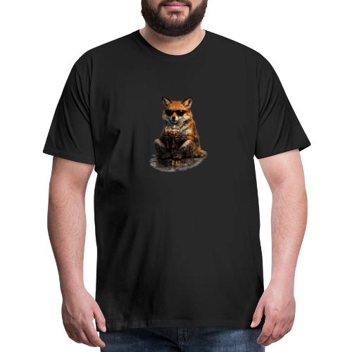 Cool Red Fox Wearing Sunglasses Drinking Coffee - Men's Premium T-Shirt