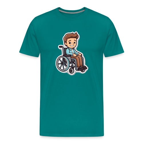 Cheerful boy in wheelchair. Cartoon # - Men's Premium T-Shirt