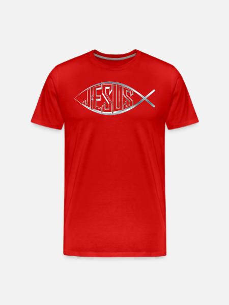 JESUS FISH SILVER - Men's Premium T-Shirt - red