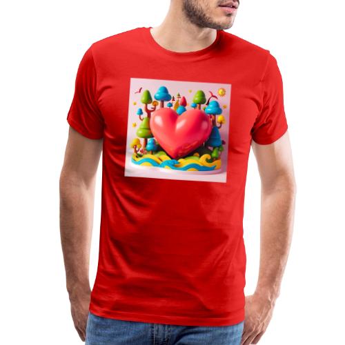 Big red heart, surrounded by landscape, nature - Men's Premium T-Shirt