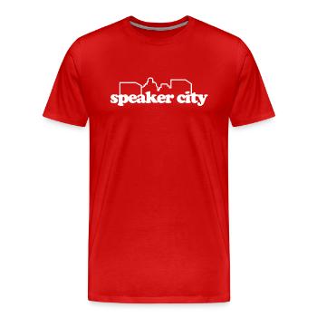 Speaker City Old School - Men's Premium T-Shirt - red - Front - Liam (192cm)