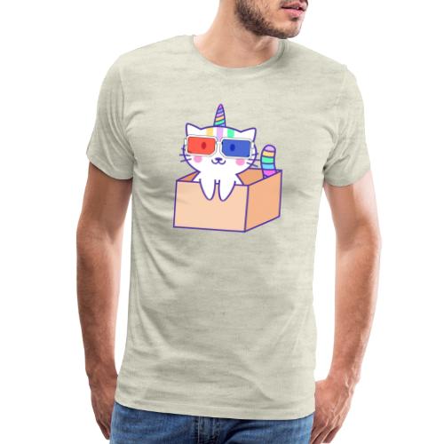 Unicorn cat with 3D glasses doing Vision Therapy! - Men's Premium T-Shirt