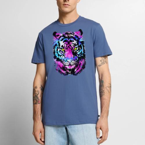Neon Pink Tiger Head Portrait Drawing - Blue Tiger - Men's Premium T-Shirt