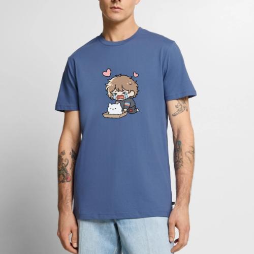 Crying Chibi Boy with Stray Cat - Men's Premium T-Shirt