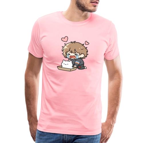 Crying Chibi Boy with Stray Cat - Men's Premium T-Shirt