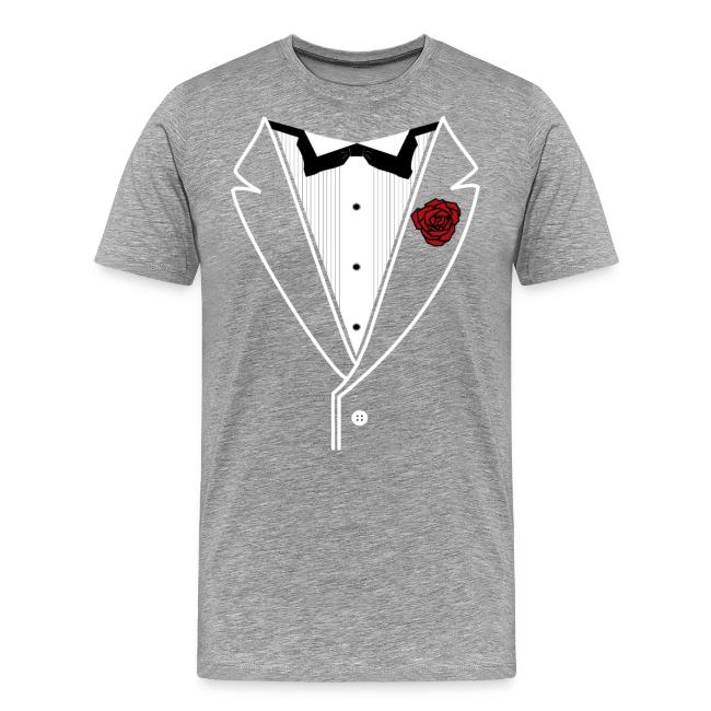 Tuxedo Shirt With Black Bowtie And Red Rose