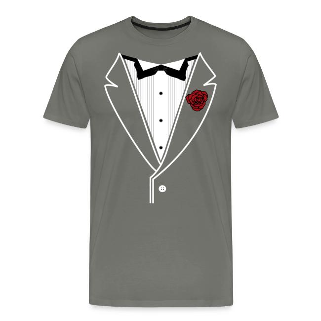 Tuxedo Shirt With Black Bowtie And Red Rose