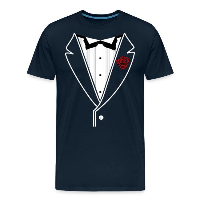 Tuxedo Shirt With Black Bowtie And Red Rose