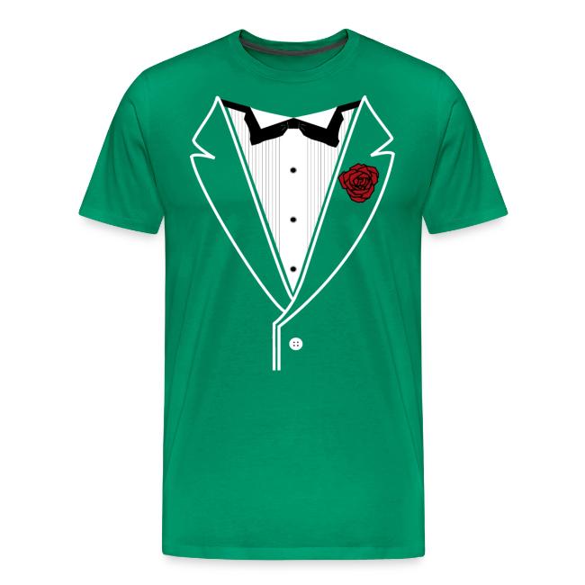 Tuxedo Shirt With Black Bowtie And Red Rose