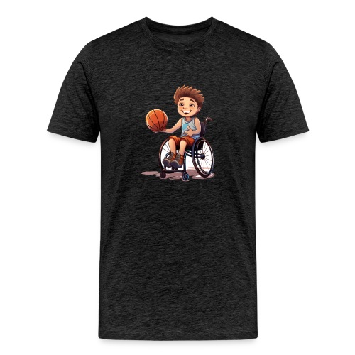 Cartoon boy in wheelchair playing basketball # - Men's Premium T-Shirt