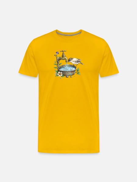 Bird at Rustic Tap Garden Watering - Men's Premium T-Shirt - sun yellow