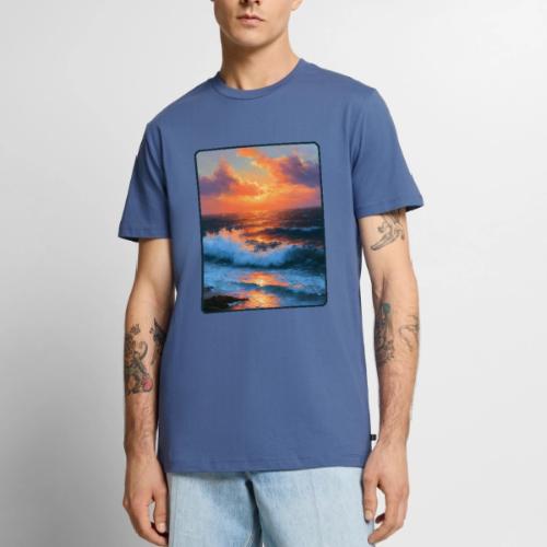 Sunset Storm Waves Oil Painting - Men's Premium T-Shirt